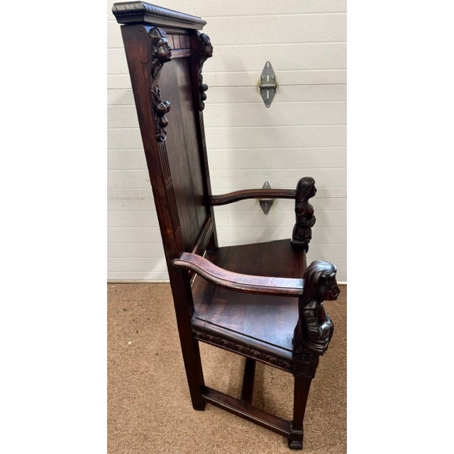 Late 19th Century Figural Carved Jacobean Style Throne Armchair With King and Queen For Sale - Image 9 of 15