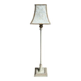 Vintage Crackle Finish Candlestick Accent Lamp With Matching Shade For Sale