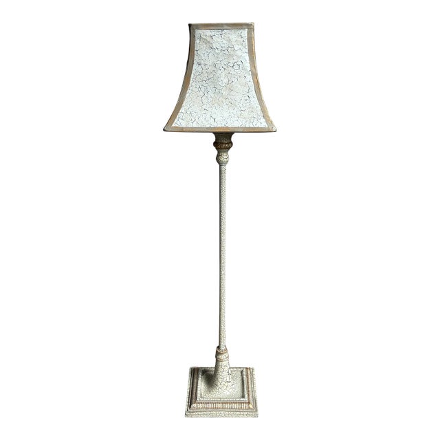Vintage Crackle Finish Candlestick Accent Lamp With Matching Shade For Sale