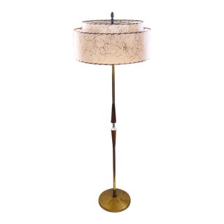 Double Ring Spaghetti Shades Brass and Wood Floor Lamp For Sale