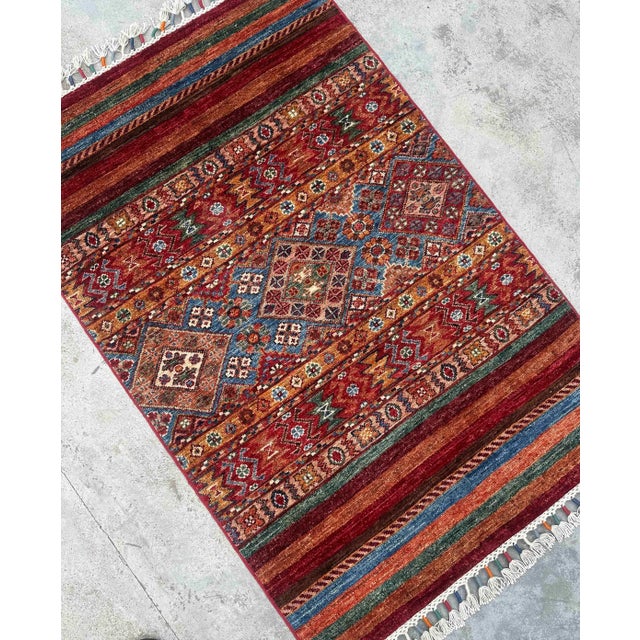 Vintage Tribal Kilim Rug – Handwoven Wool, 5x6 Ft, Red & Multicolor Pattern For Sale - Image 12 of 18