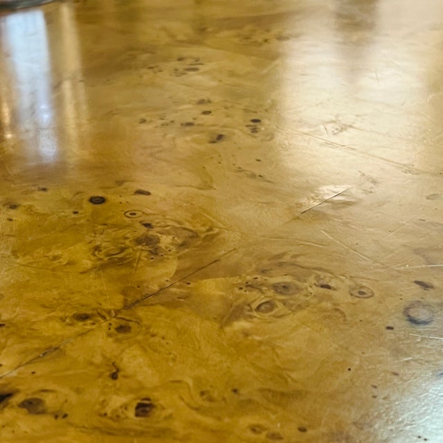 Milo Baughman Style Burl Wood Extendable Pedestal Dining Table For Sale - Image 12 of 15
