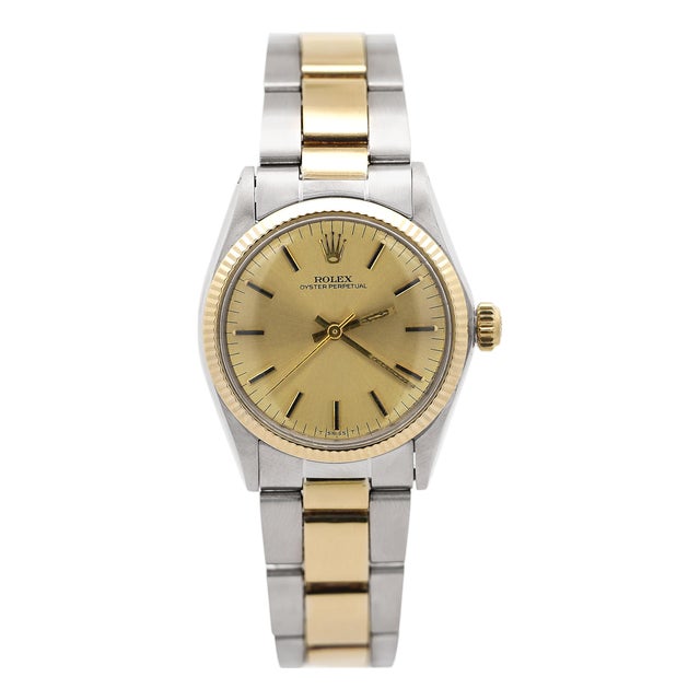 Vintage Rolex Oyster Perpetual 6551 Two Tone 18k Gold Champagne Dial 31mm Watch For Sale