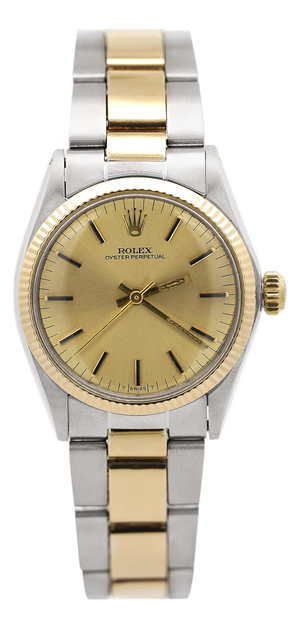 Vintage Rolex Oyster Perpetual 6551 Two Tone 18k Gold Champagne Dial 31mm Watch