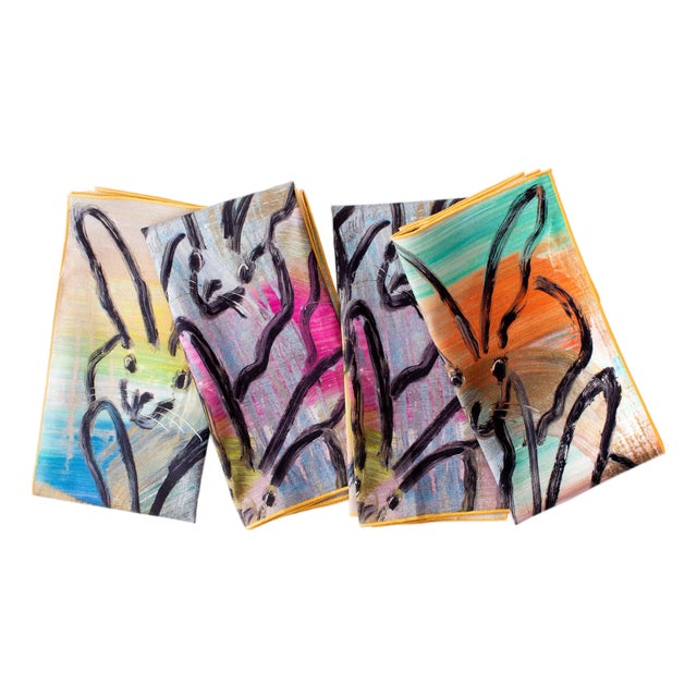 Hunt Slonem Rabbit Rabbit Cotton Dinner Napkins, Set of 4 For Sale