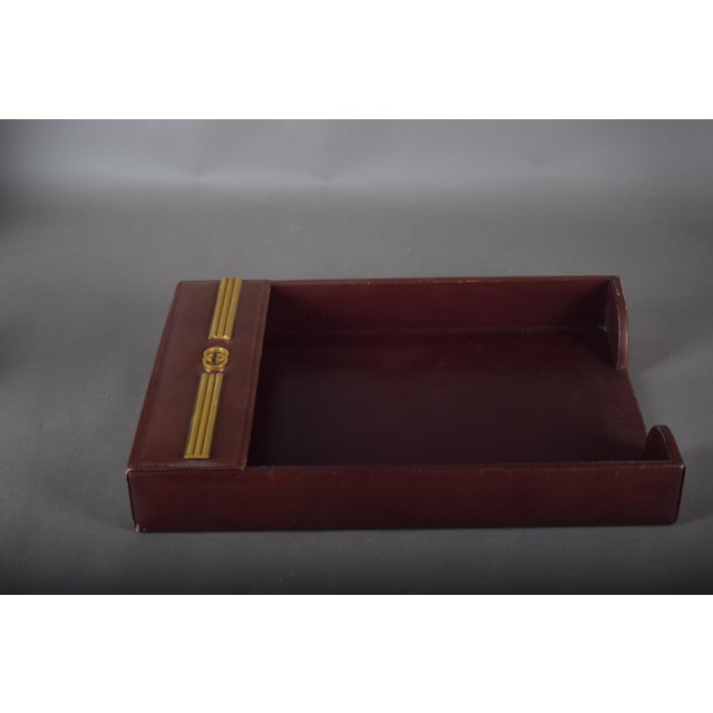 Metal Red Leather Desk Tray with Double-G Hardware by Gucci, 1970s For Sale - Image 7 of 11