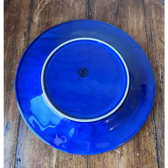 Bordallo Pinheiro 1980s Bordallo Pinheiro Embossed Grapes, Vines and Leaves Cobalt 14" Chop Plate, Platter For Sale - Image 4 of 7