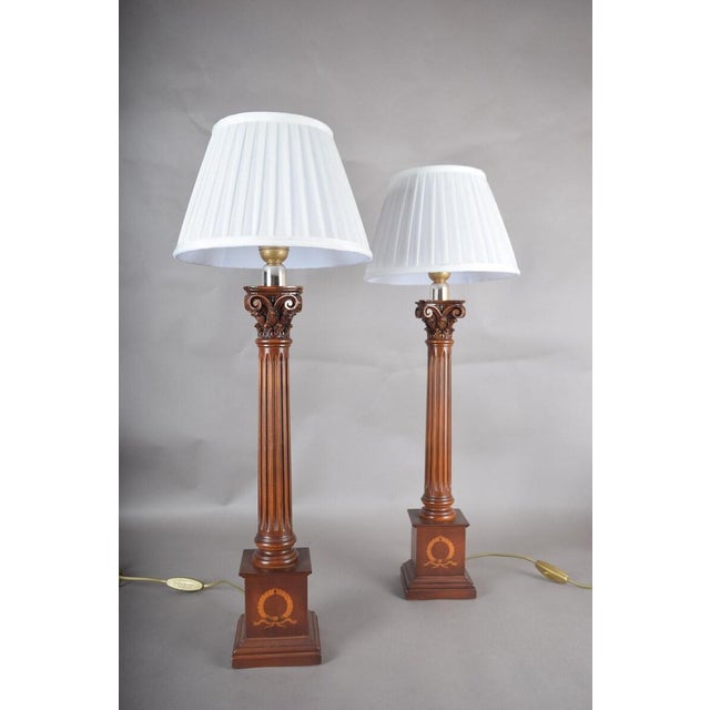 Neoclassical Wooden Fluted Column Table Lamps, 1960s, Set of 2 For Sale - Image 6 of 15