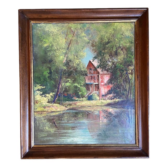 Georges De Marco, River Landscape, 1960s, Oil Painting on Canvas, Framed For Sale