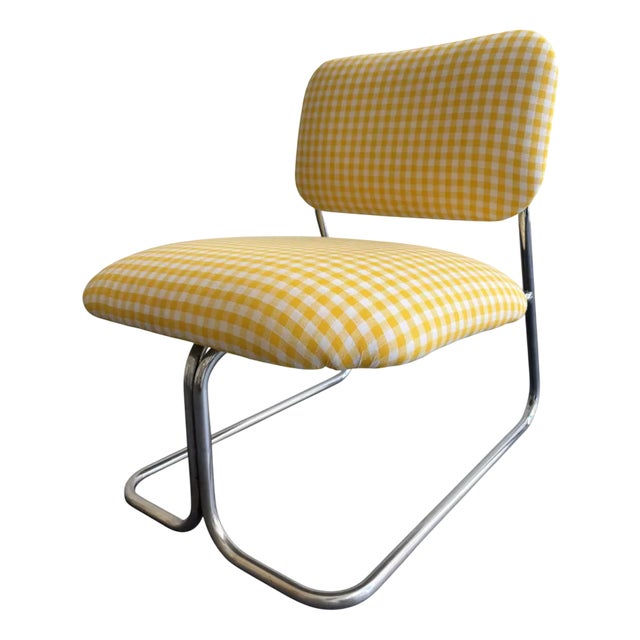 Small Armchair with Plaid Fabric, 1980s For Sale