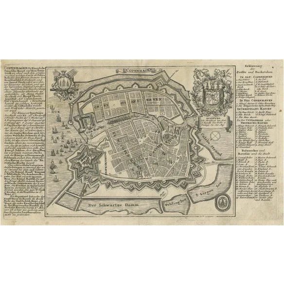 Antique Map of the City of Copenhagen in Denmark, 1720 For Sale