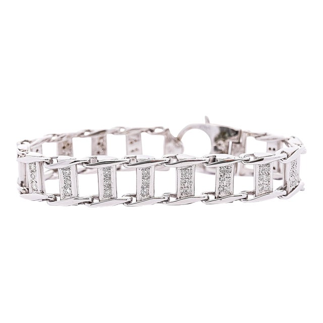 14k White Gold Square Link 2.5 Carat Diamond Mens Bracelet For Sale