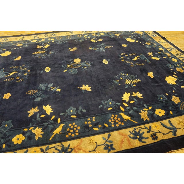 1920s Blue Navy Floral Deco Antique Chinese Peking Rug Handknotted Wool For Sale - Image 11 of 11