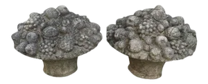 1950s Monumental Stone Fruit & Flower Baskets - Pair
