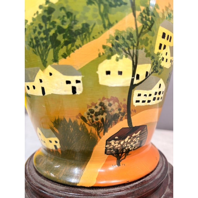 1960s Hand Painted Village Scene Table Lamp For Sale - Image 14 of 14
