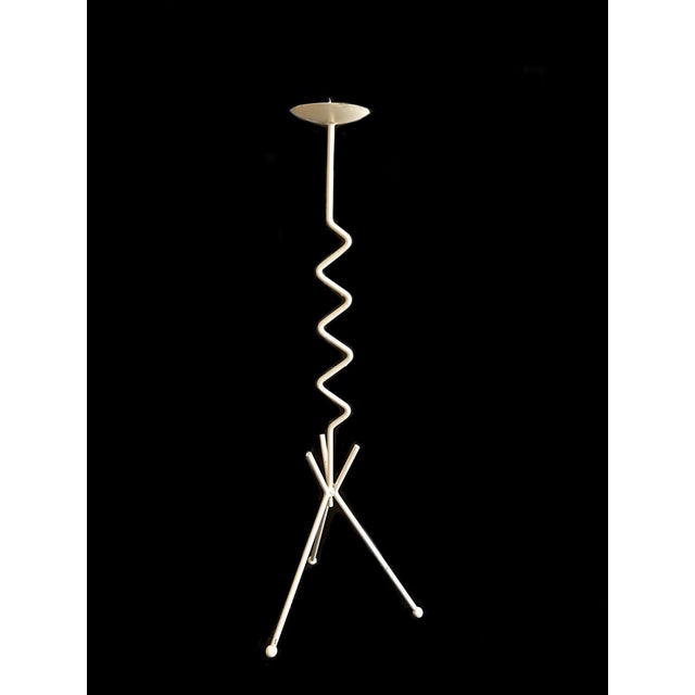 Vintage 1950s Mid Century Ivory Metal Floor Candleholder For Sale - Image 4 of 5