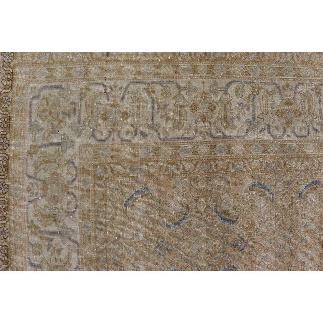 Antique Persian Tabriz Rug in Wool With Floral Design in Blue, Tan, Taupe, Cream For Sale - Image 9 of 12
