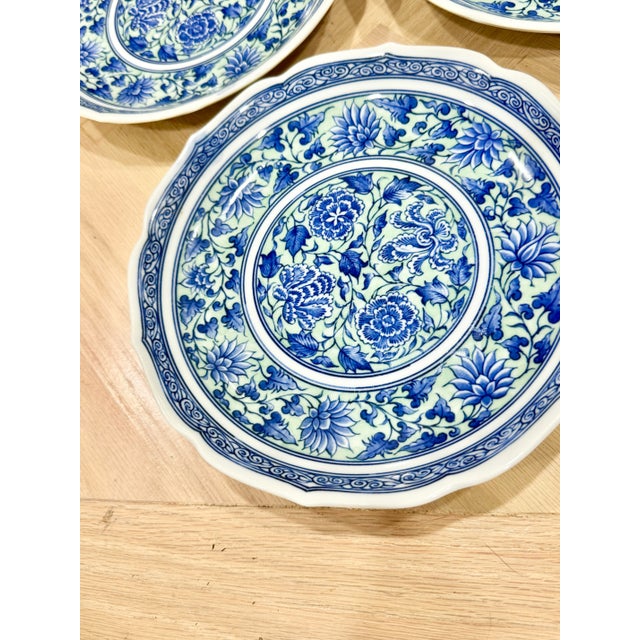 Chinoiserie Vintage Blue and Celedon Green Chinoiserie Plates-Set of 3 For Sale - Image 3 of 11
