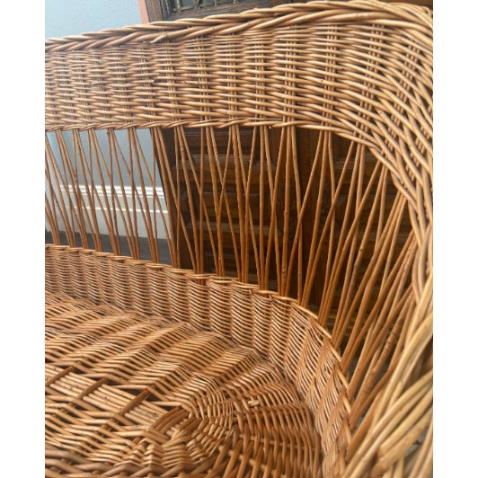 1970s Wicker Coastal Boho Chic Settee Loveseat For Sale - Image 12 of 15