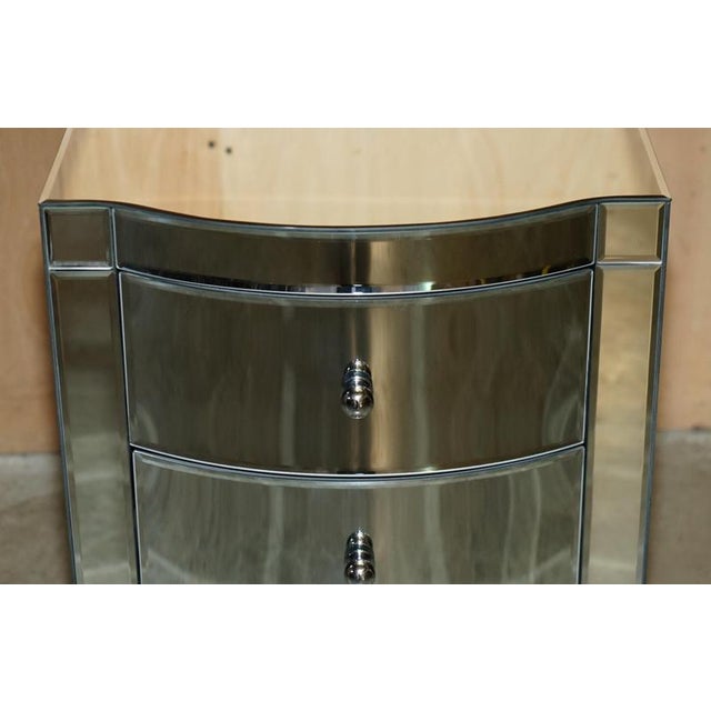 Bow Fronted Mirrored Glass Chest of Drawers with Side Tables, Set of 2 For Sale - Image 15 of 18