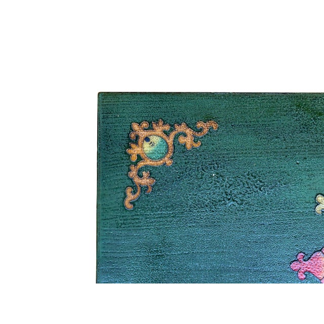 Tibetan Style Green Ochre Two Snowlions End Table Nightstand For Sale - Image 13 of 15