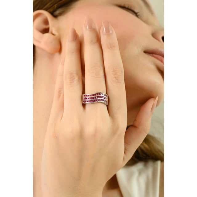 Contemporary Wave Natural 2.02 Ct Ruby Channel Set Band Ring Size 8 For Sale - Image 6 of 12