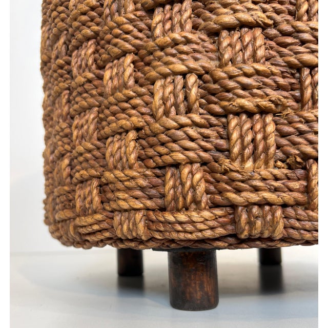 1970s Rope Stool With Round Wooden Legs in the Style of Audoux Minet For Sale - Image 12 of 12