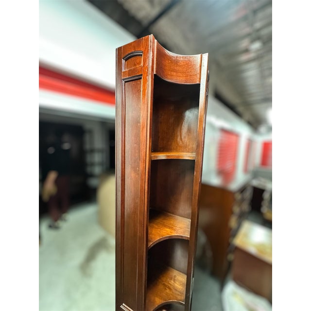 Wood Vintage Mahogany 4-Shelf Corner Bookcase For Sale - Image 7 of 11
