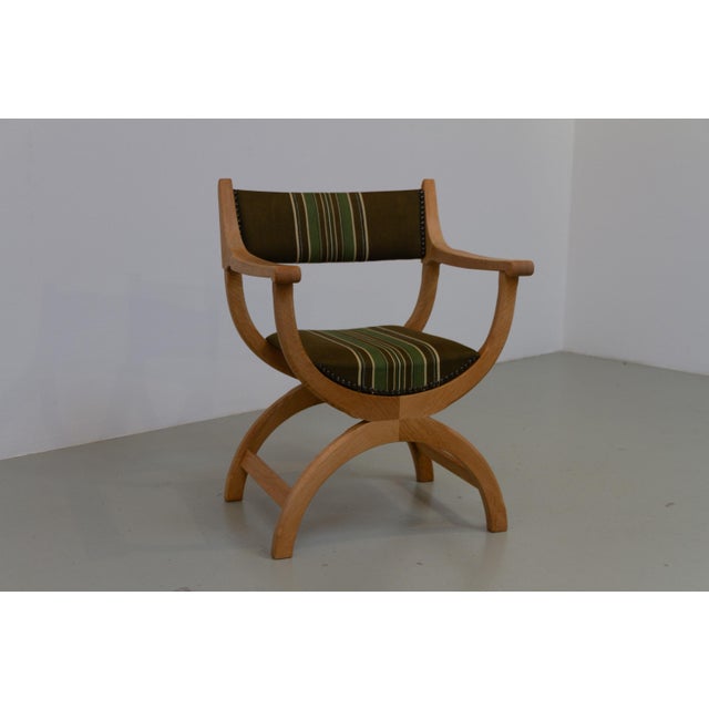 Danish Kurul Armchair in Oak and Striped Green Upholstery by Henning Kjærnulf, 1960s For Sale - Image 12 of 18