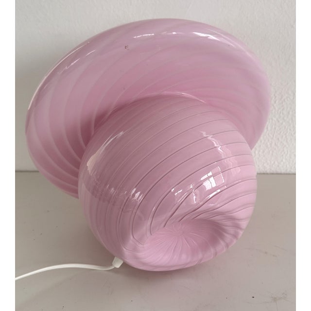 Large Vintage Mushroom Table Lamp in Pink Swirl Glass, 1970s For Sale - Image 6 of 13