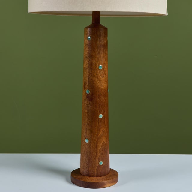 Mid-Century Modern Pair of Gordon & Jane Martz Wood Table Lamps with Tile Inlay For Sale - Image 3 of 12