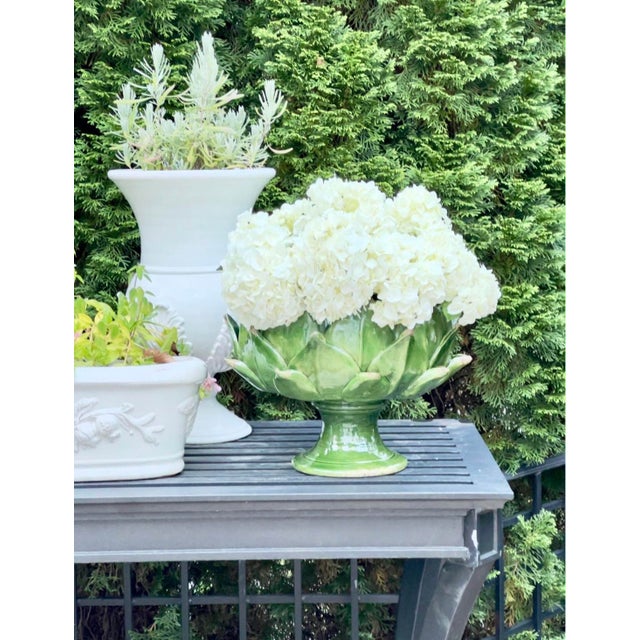 Ceramic Sculptural Emerald Green Artichoke Pedestal Bowl, Hand Made Tuscany, Italy For Sale - Image 7 of 12