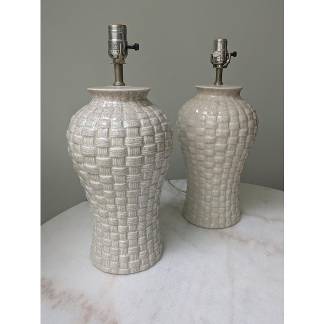 Vintage Basket Weave Ginger Jar Table Lamps For Sale - Image 4 of 7