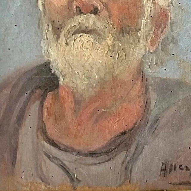 Vintage Boho Signed Original Oil Portrait on Board For Sale In West Palm - Image 6 of 12