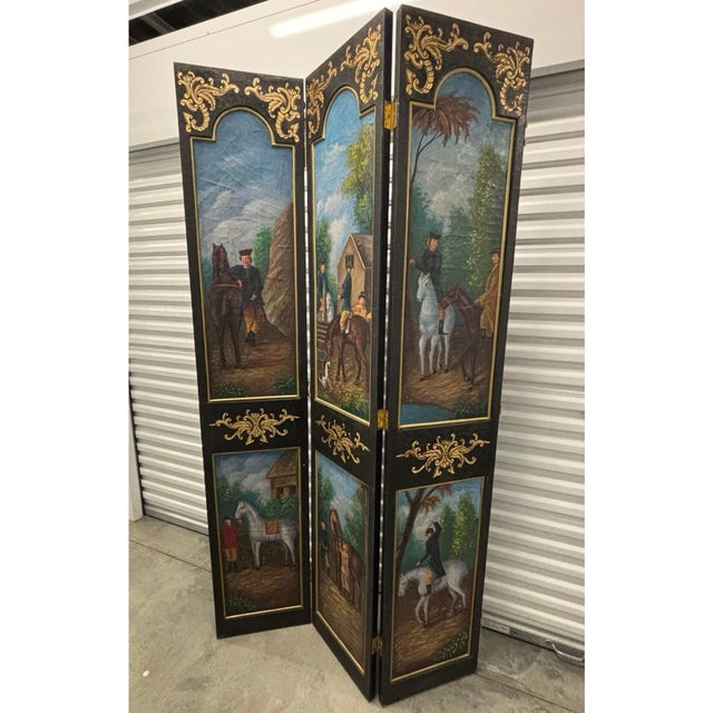 English Vintage Equestrian Themed Painted Room Divider For Sale - Image 3 of 9