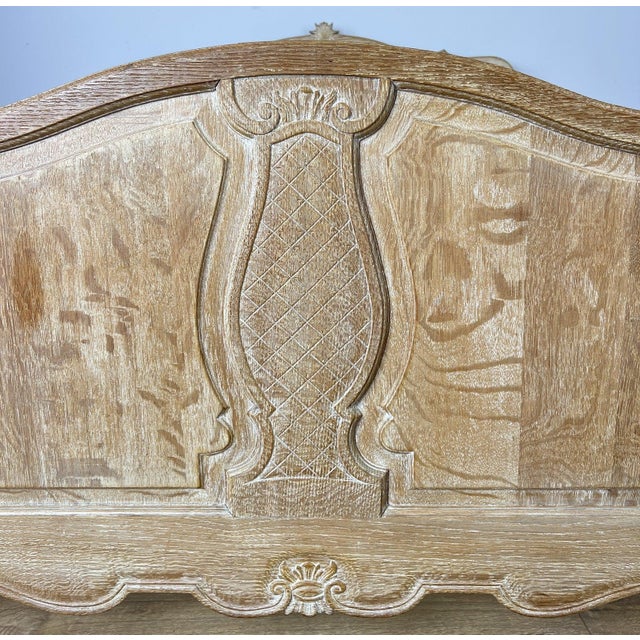 Vintage Louis XVI French Oak King Size Bed Frame with Carved Headboard For Sale - Image 6 of 13
