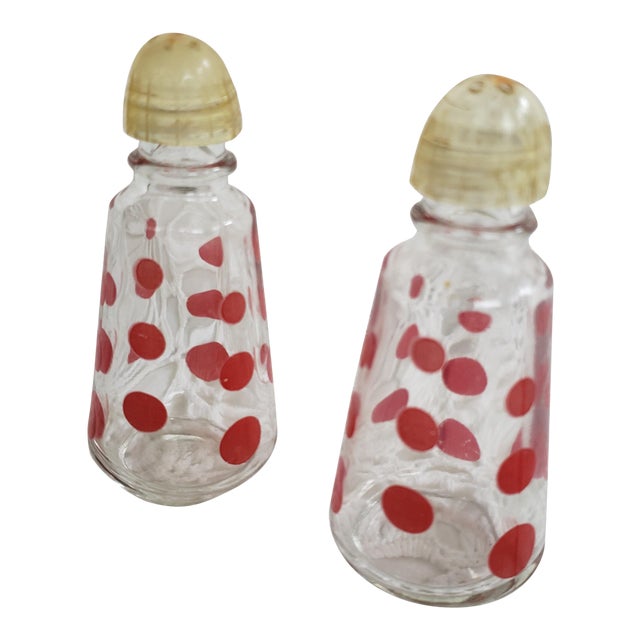 Mid-Century Red Glass Polka Dot Salt & Pepper Set- 2 Pieces ...