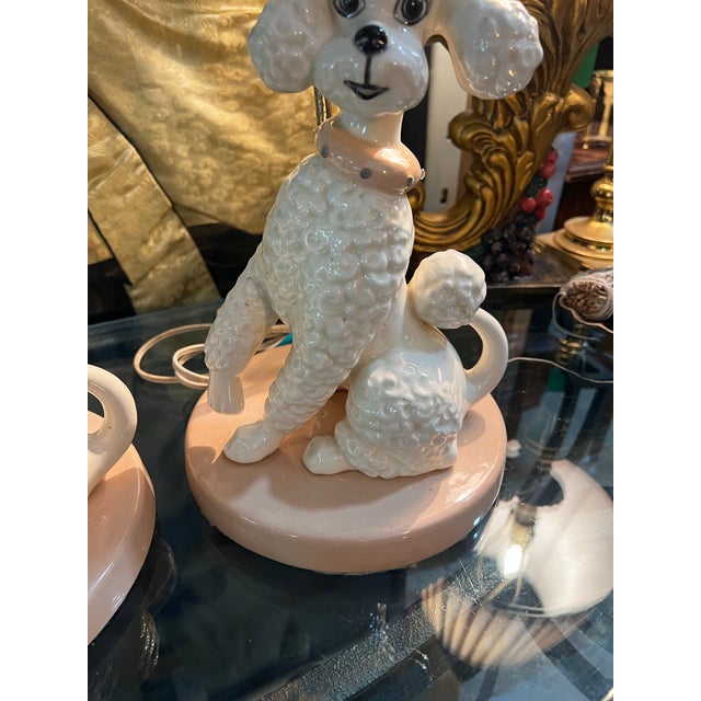 1960s Mid-Century Modern Pink Ceramic Poodle Table Lamps - Pair For Sale - Image 9 of 12