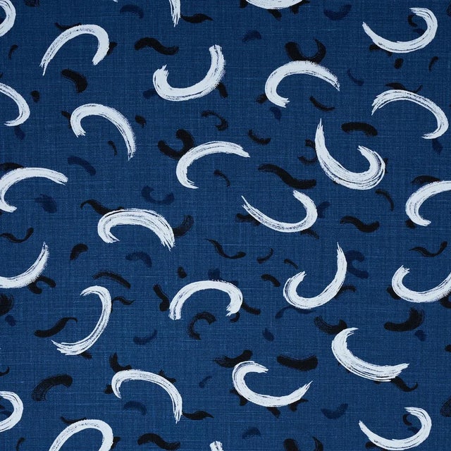 Sample - Schumacher X David Kaihoi Brushmark Fabric in Blue For Sale