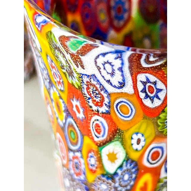 Ruby Red Set of 2 Murano Glass Bud Vases With Murrina Millefiori. For Sale - Image 8 of 10