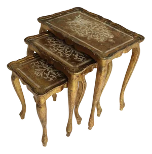Florentine Hand-Painted Gilded Nesting Tables, Italy, 1960s, Set of 3
