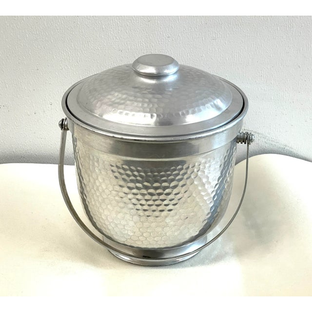 Mid-Century Hammered Pewter Ice Bucket Dimensions: 9” width x 8” depth x 9” height
