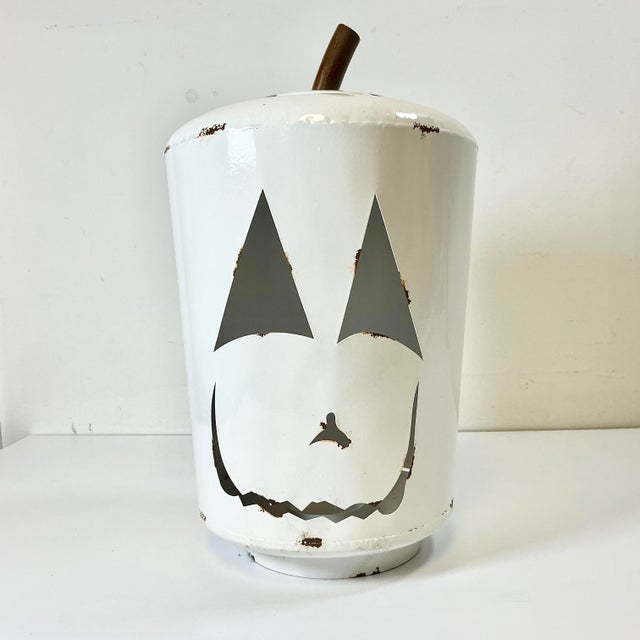 Vintage Bogo Chic Farmhouse Americana Metal White Jack-O-Lantern Pumpkin Candleholder. For Sale - Image 4 of 11