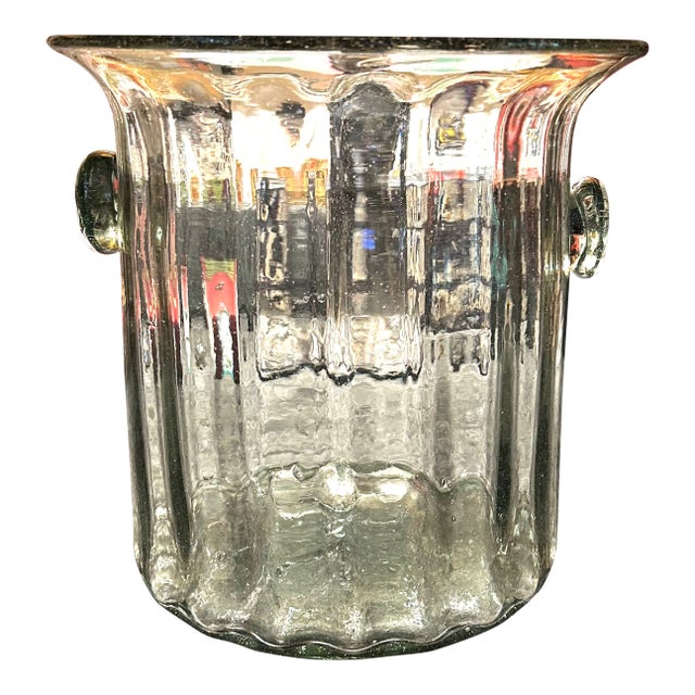 Offering a well-sized ribbed glass vessel with applied glass handles in the Art Deco style, ready to chill your favorite...