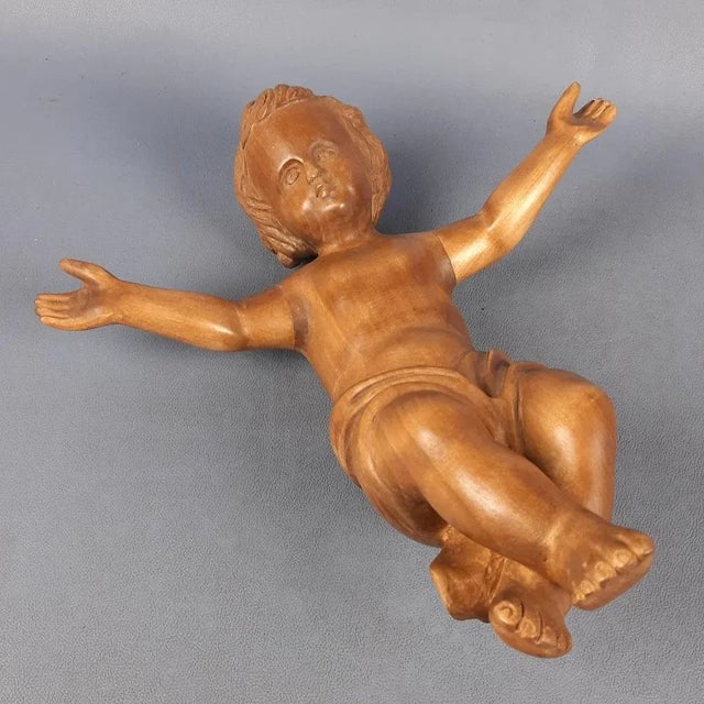 Handcrafted Carved Wood Sculpture of a Child, Italy, 20th Century For Sale - Image 4 of 18