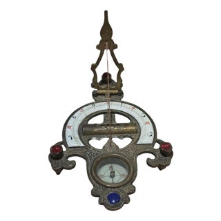 19th Century Chinese Portable Engraved and Enameled Bronze Sundial For Sale