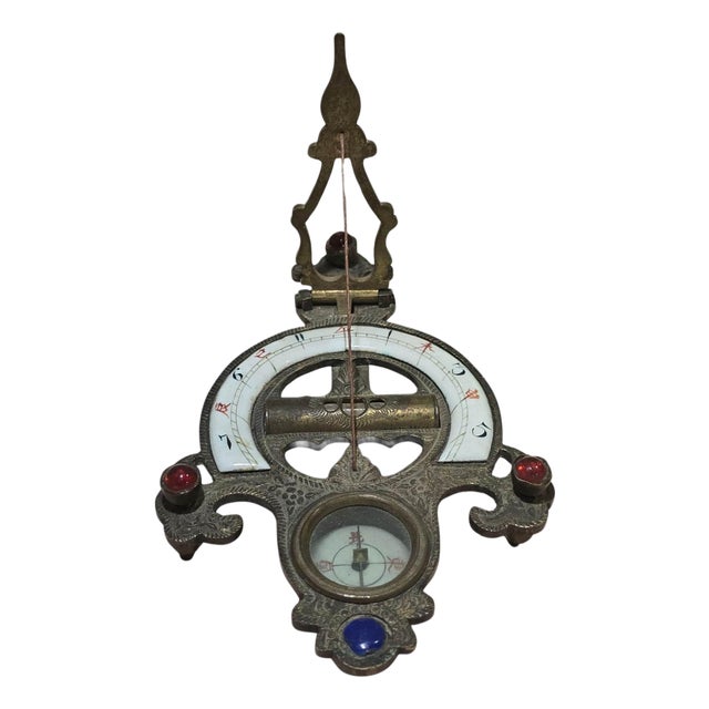 19th Century Chinese Portable Engraved and Enameled Bronze Sundial For Sale