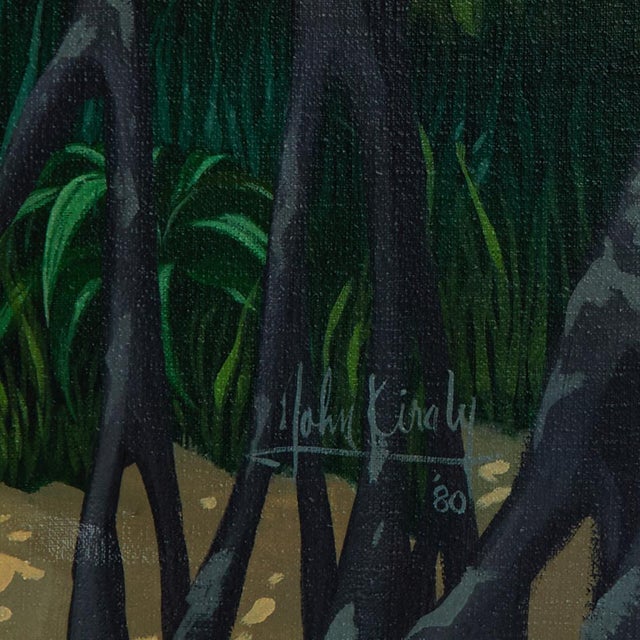 Green Vintage Tropical Beachscape Painting by John Kiraly For Sale - Image 8 of 10