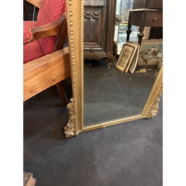 Louis XVI Style Mirror with Beveled Glass and Floral Decoration For Sale - Image 3 of 6