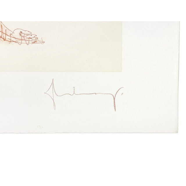 Soft ground etching printed in red on yellow Chine collé. Hand signed lower right by Claes Oldenburg. Hand numbered 38/50...